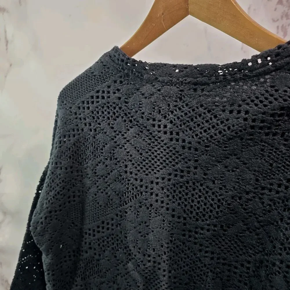 Anthropologie Shirt Womens Small Black Lace Eyelet Balloon Puff Sanctuary